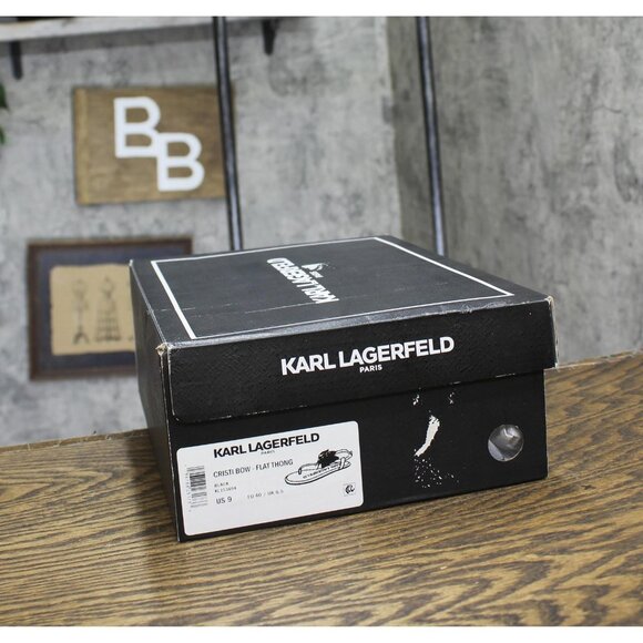 NWT Karl Lagerfeld Paris Womens Cristi Studded Bow Thong Sandal Slide Black 9M - Picture 8 of 10